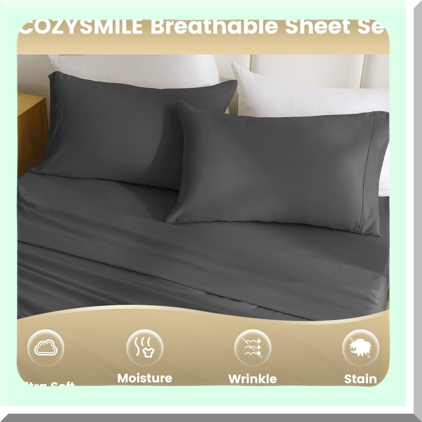 Luxury Silky Soft Breathable Bed Sheet Set - Wrinkle Free 4 Piece Full Size Sheets & Pillowcases - Deep Pocket Hotel Quality Dark Gray Bedding