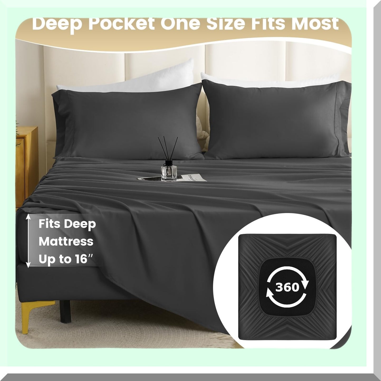 Luxury Silky Soft Breathable Bed Sheet Set - Wrinkle Free 4 Piece Full Size Sheets & Pillowcases - Deep Pocket Hotel Quality Dark Gray Bedding