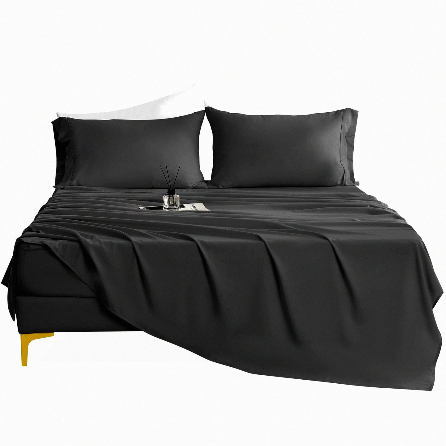 Luxury Silky Soft Breathable Bed Sheet Set - Wrinkle Free 4 Piece Full Size Sheets & Pillowcases - Deep Pocket Hotel Quality Dark Gray Bedding