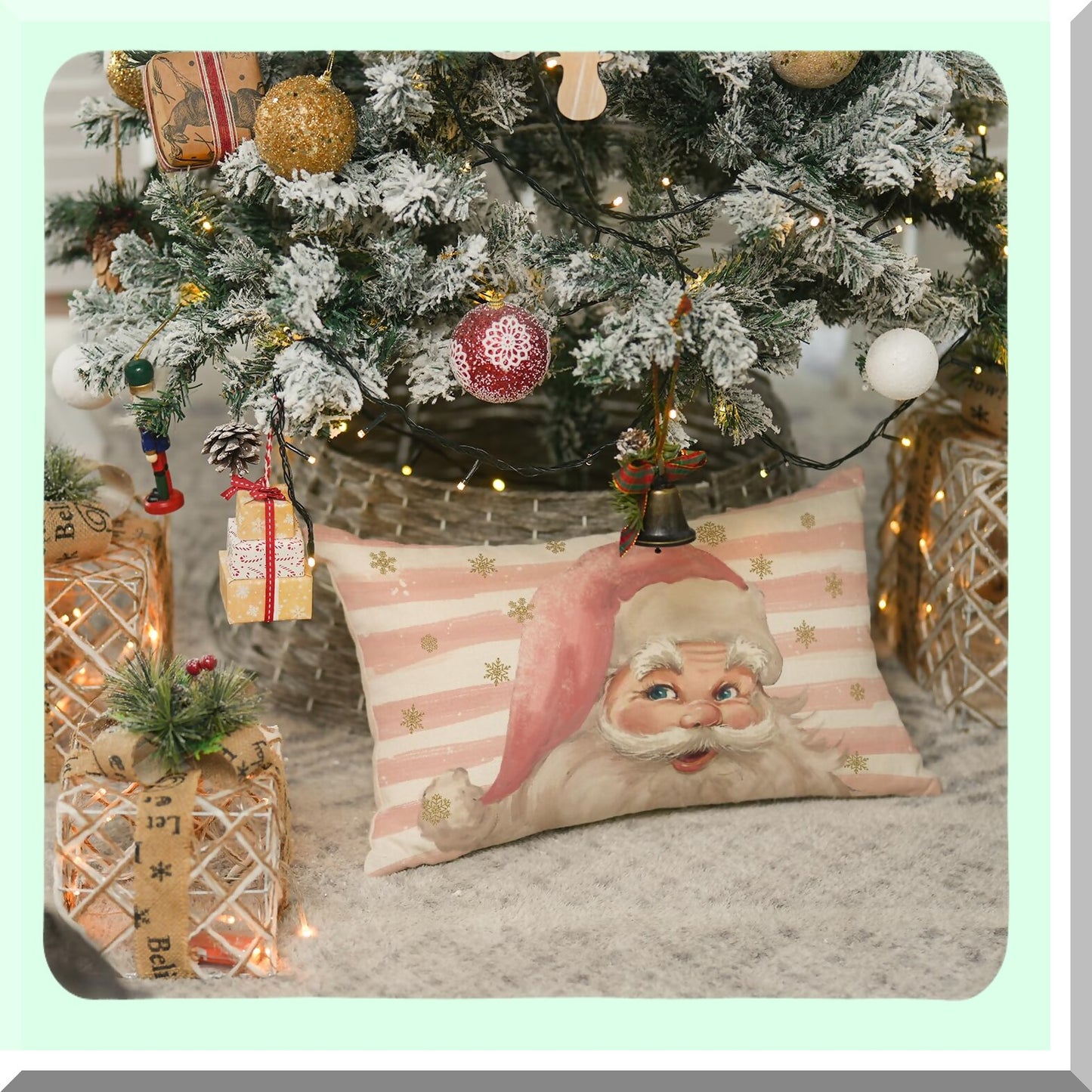 Pink Stripe Cushion Cover - 12x20 Inch Decorative Throw Pillow Case for Sofa Couch - Claus Collection
