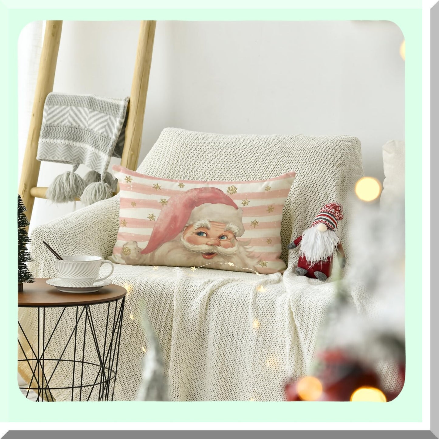 Pink Stripe Cushion Cover - 12x20 Inch Decorative Throw Pillow Case for Sofa Couch - Claus Collection