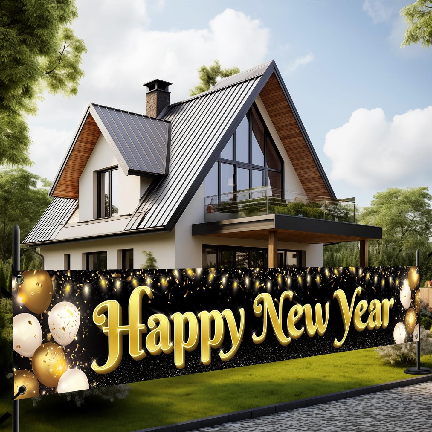 2024 Mega New Year Banner - Xtra Large Yard Sign & Decorations for New Years Eve Party Supplies - 120x20 Inch Happy New Year Display