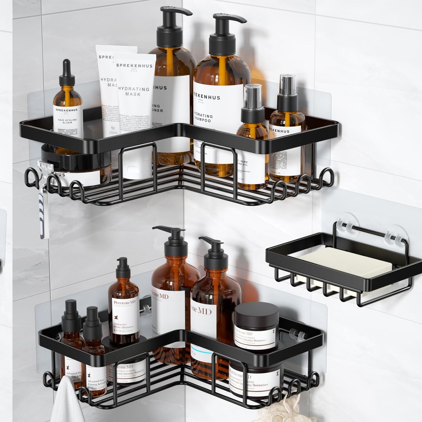 Corner Adhesive Shower Caddy 3-Pack Black