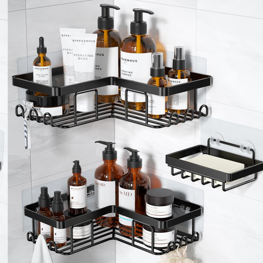 Corner Adhesive Shower Caddy 3-Pack Black