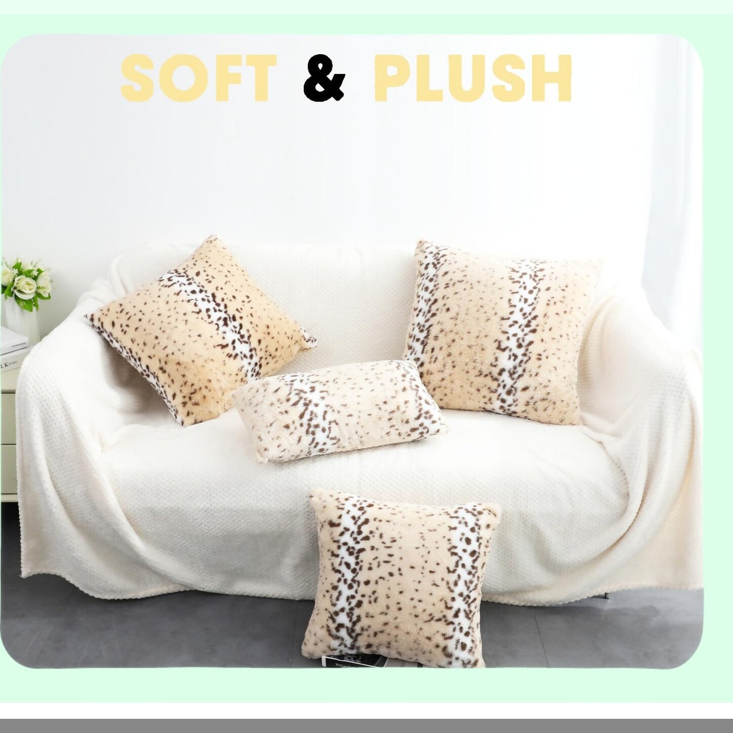 Snow Leopard Cheetah Plush Pillow Covers - Safari Animal Print Decorative Cushions for Sofa & Couch - Aesthetic Room Decor - Wild Animal Throw Pillows