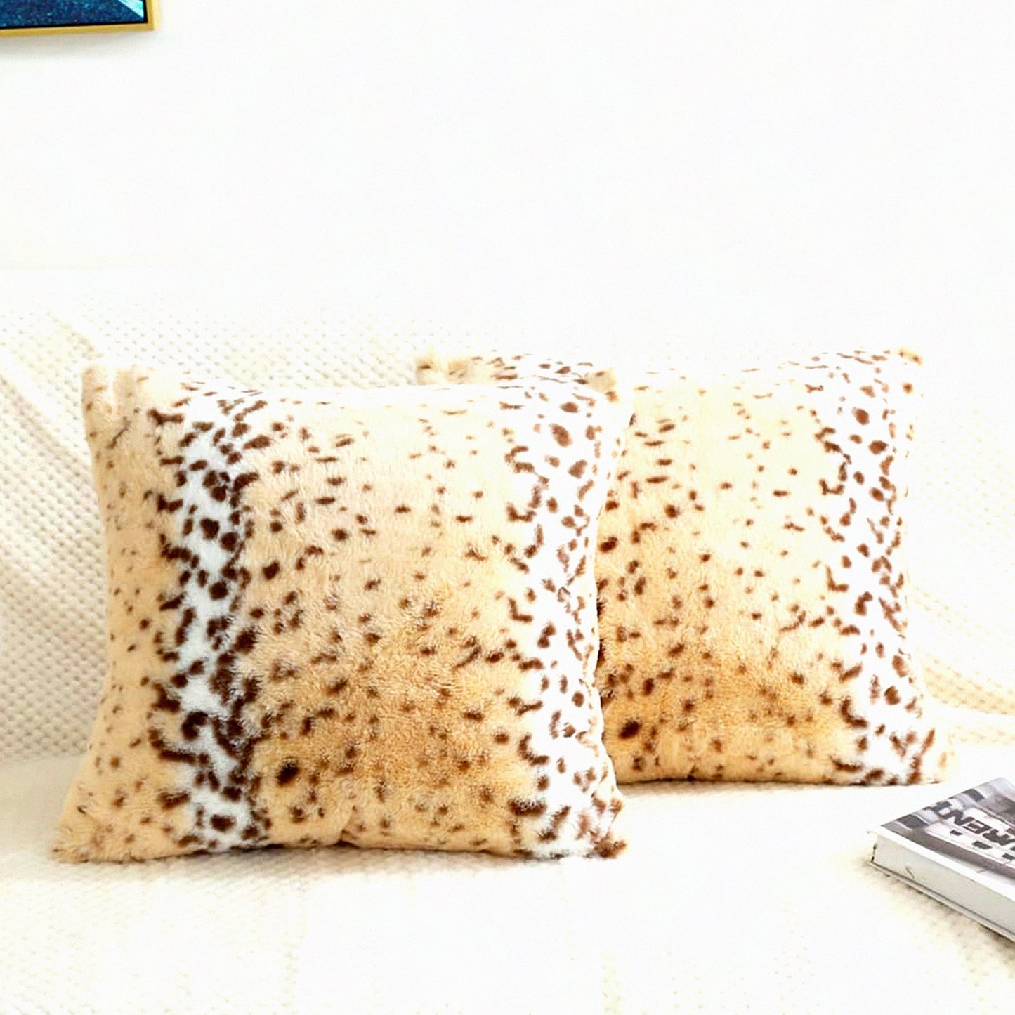 Snow Leopard Cheetah Plush Pillow Covers - Safari Animal Print Decorative Cushions for Sofa & Couch - Aesthetic Room Decor - Wild Animal Throw Pillows