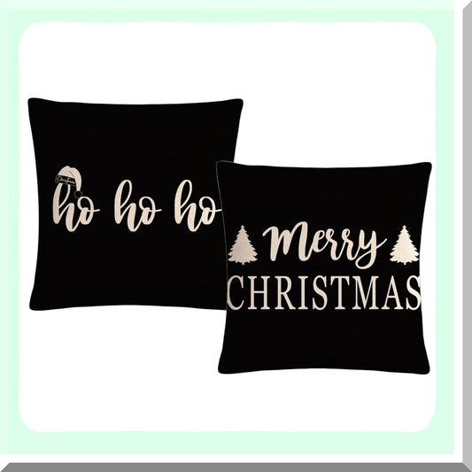 Winter Wonderland Pillowcase Set - Festive Holiday Decor Cushion Covers for Home & Patio - Black Tree & Happy Winter Design - Farmhouse Style 18x18