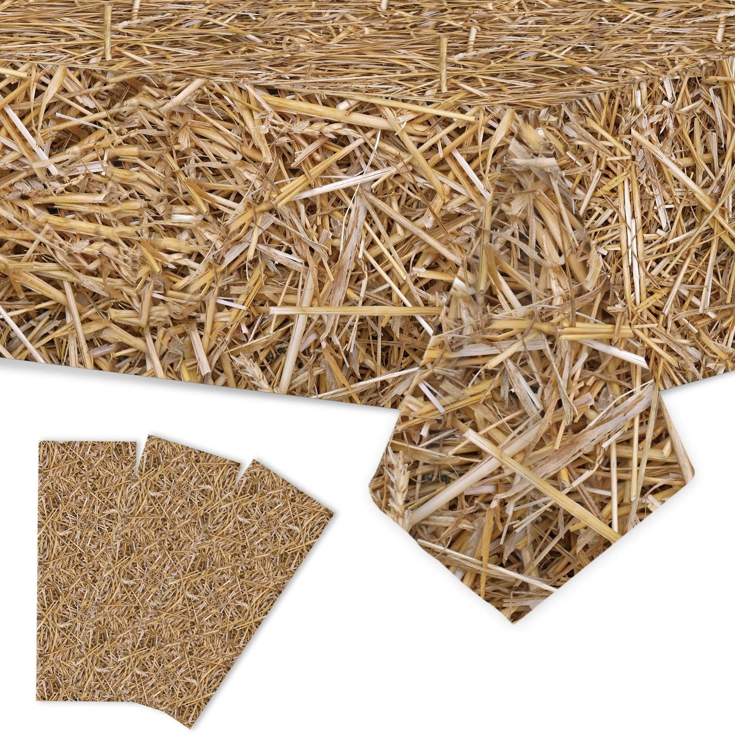 Cowboy Hay Tablecloth Set - 3 Pcs Straw Tablecover for Western Birthday Theme Party Decorations. Ideal for Hawaiian Luau Parties, 105 x 54 inch.