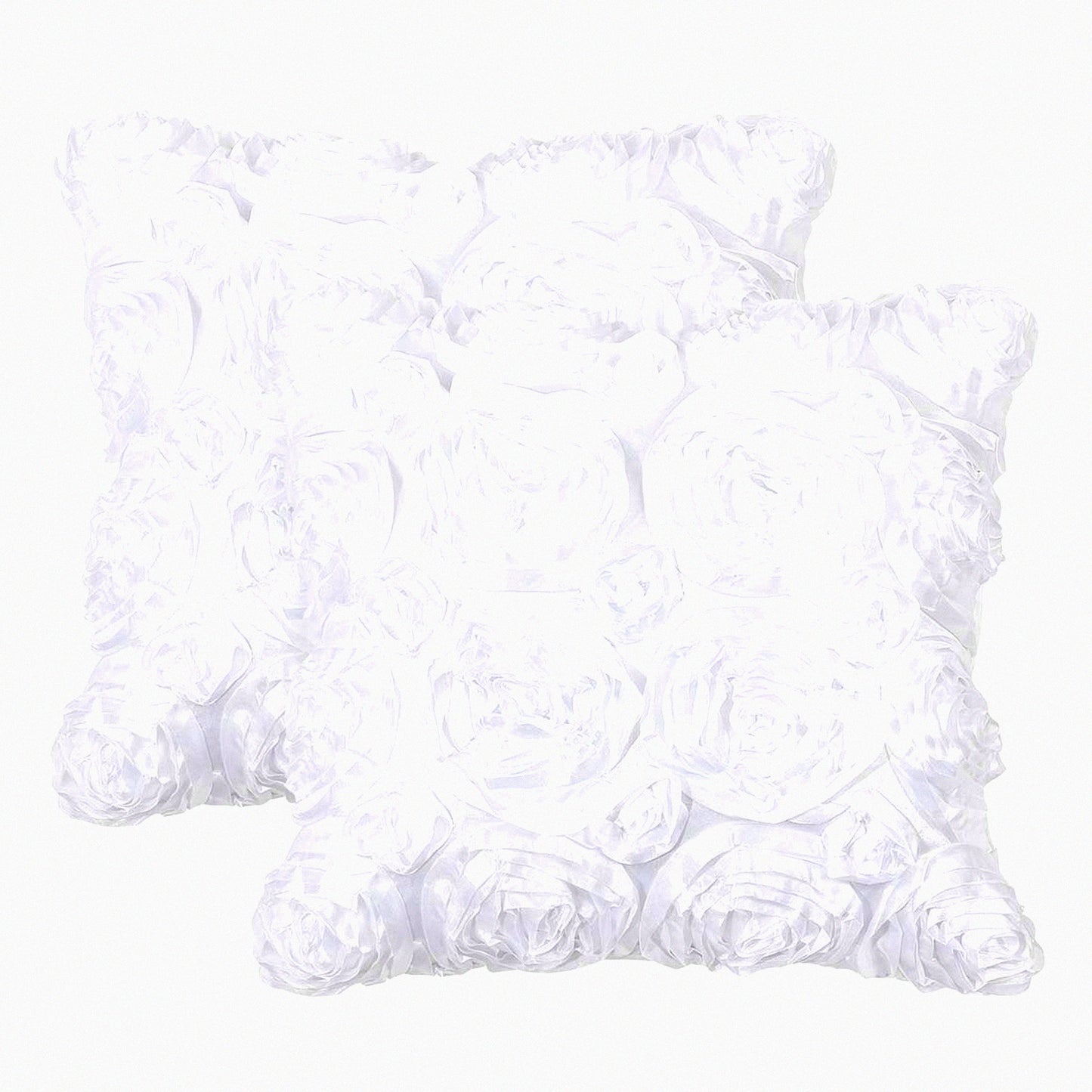 3D Roses Decorative Pillow Cover Set - Romantic Floral Cushion Covers for Bed Sofa Couch - Snow White Throw Pillow Cases - 16'' x 16'' - Set of 2