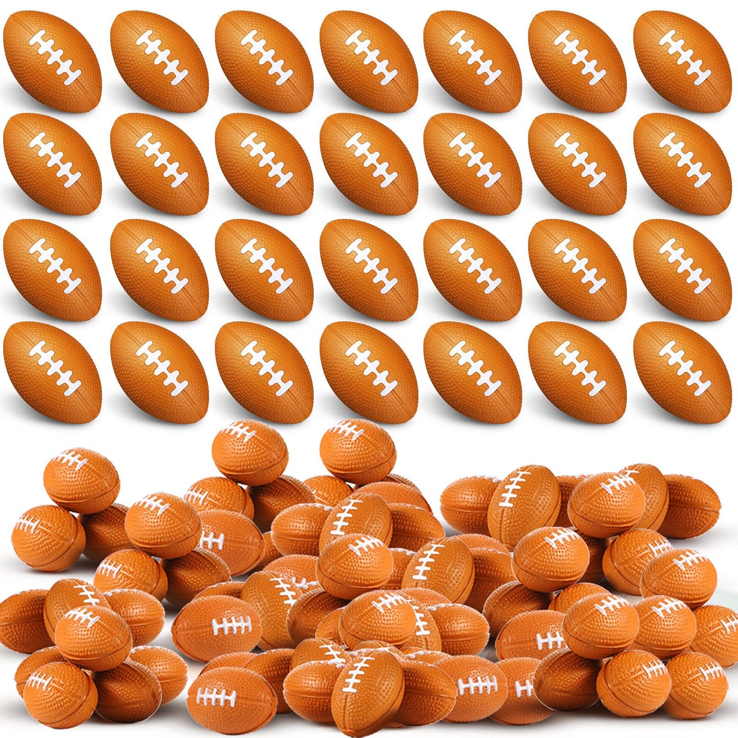 MiniFoam Football Stress Balls - Pack of 100 Small Brown Sports Balls, 1.18 inch - Fun Squeeze Toy for Stress Relief and Hand Exercises