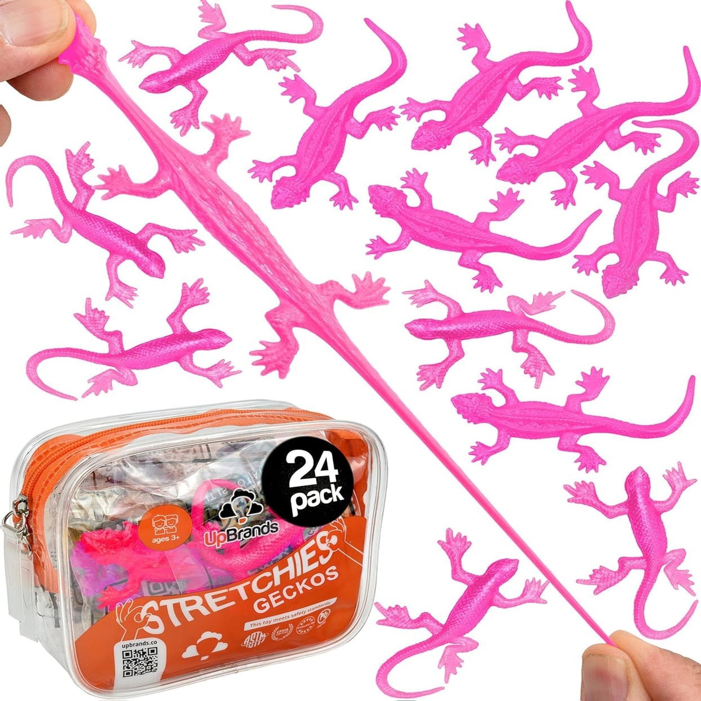 Stretchy Lizard Party Pack - 24 Pink Rubber Reptile Toys for Kids! Fun Learning Through Play Prizes for Stress-Relief at Pink Celebrations!
