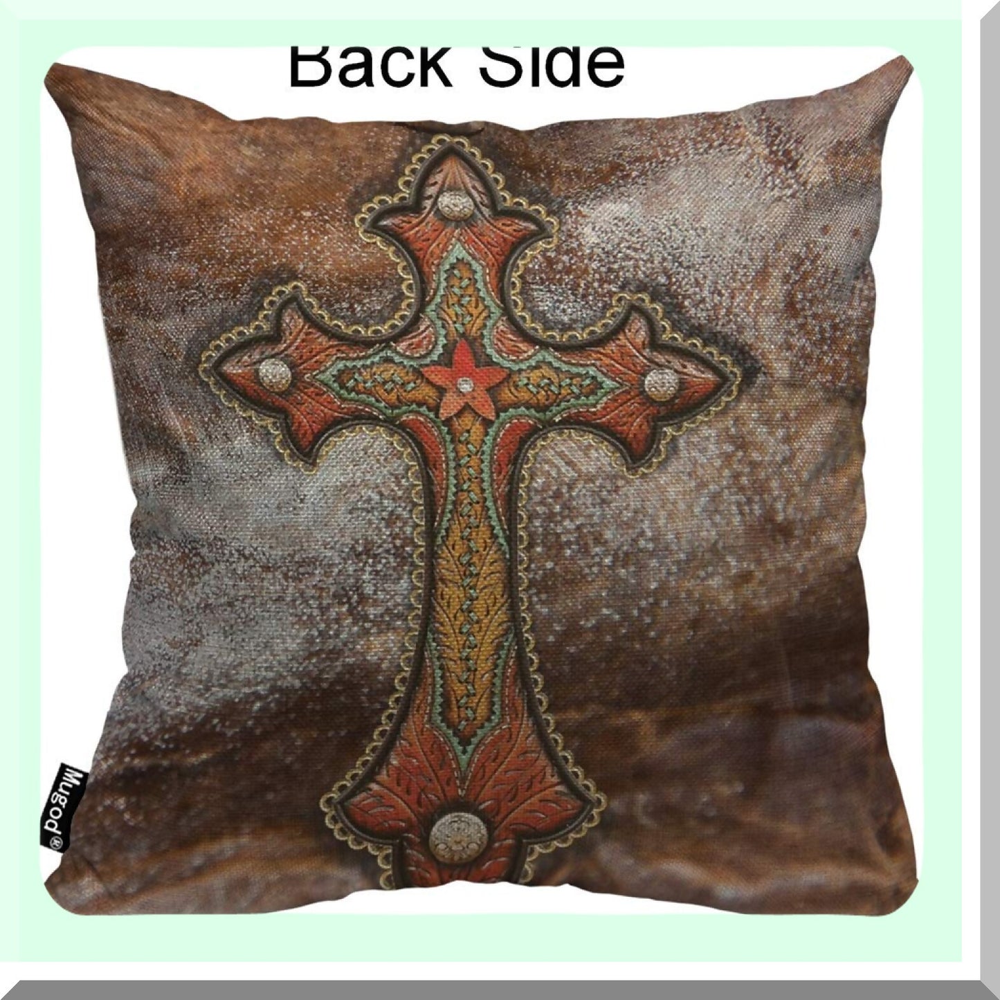 Turquoise Western Tooled Leather Pillow Cover - Soft Cotton Linen Cushion Case for Home Decor - 18"x18" Square Brown Decorative Pillow for Men, Women, Boys, Girls