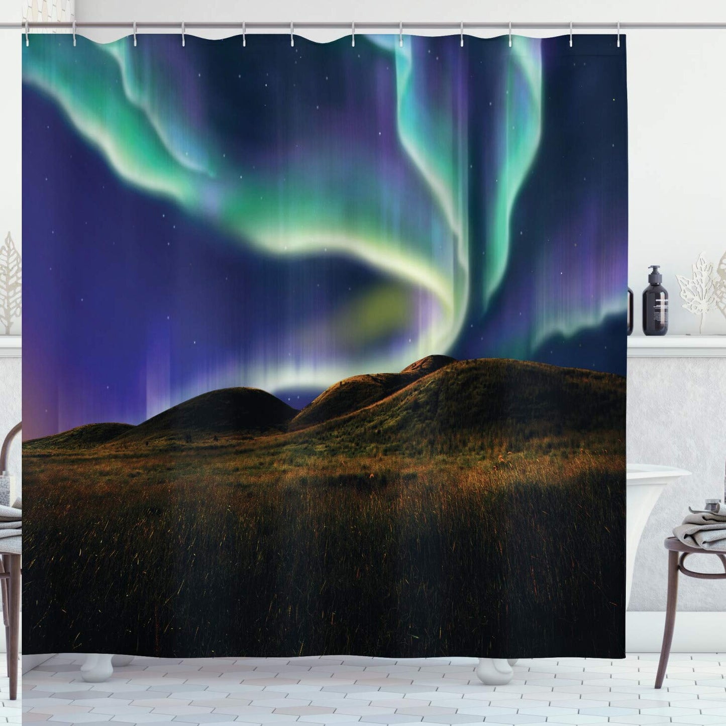 Night Aurora Borealis Shower Curtain 69" x 70" Cloth Fabric