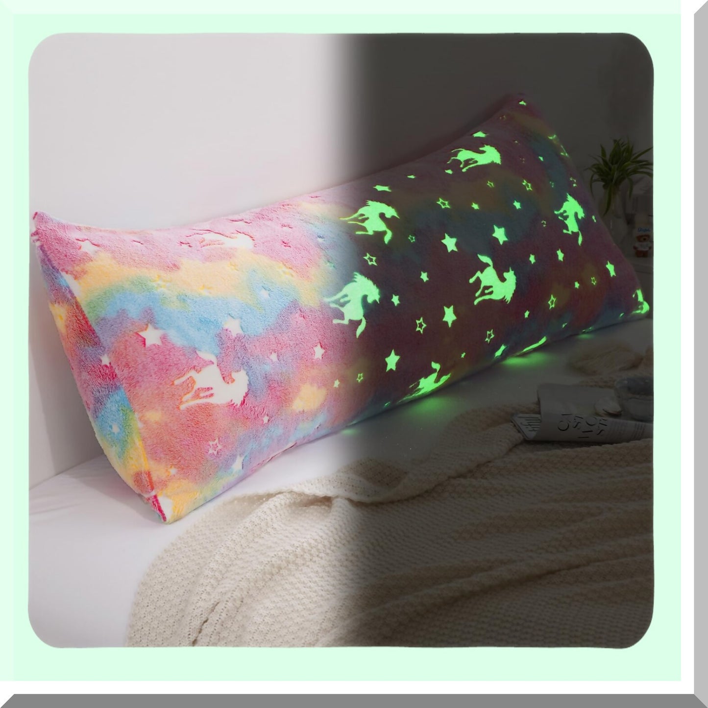 Rainbow Glow Body Pillowcase - Pink Tie Dye Fluffy Cover for Kids & Women - Soft Plush Decorative Throw Pillow - 21x54 Inches