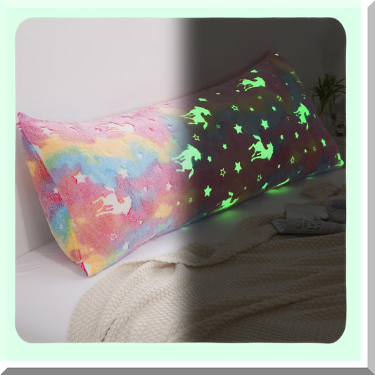 Rainbow Glow Body Pillowcase - Pink Tie Dye Fluffy Cover for Kids & Women - Soft Plush Decorative Throw Pillow - 21x54 Inches