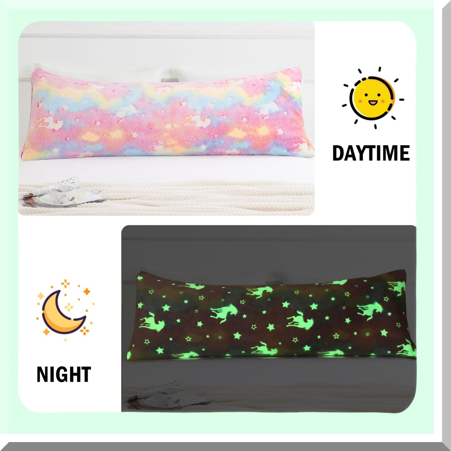 Rainbow Glow Body Pillowcase - Pink Tie Dye Fluffy Cover for Kids & Women - Soft Plush Decorative Throw Pillow - 21x54 Inches