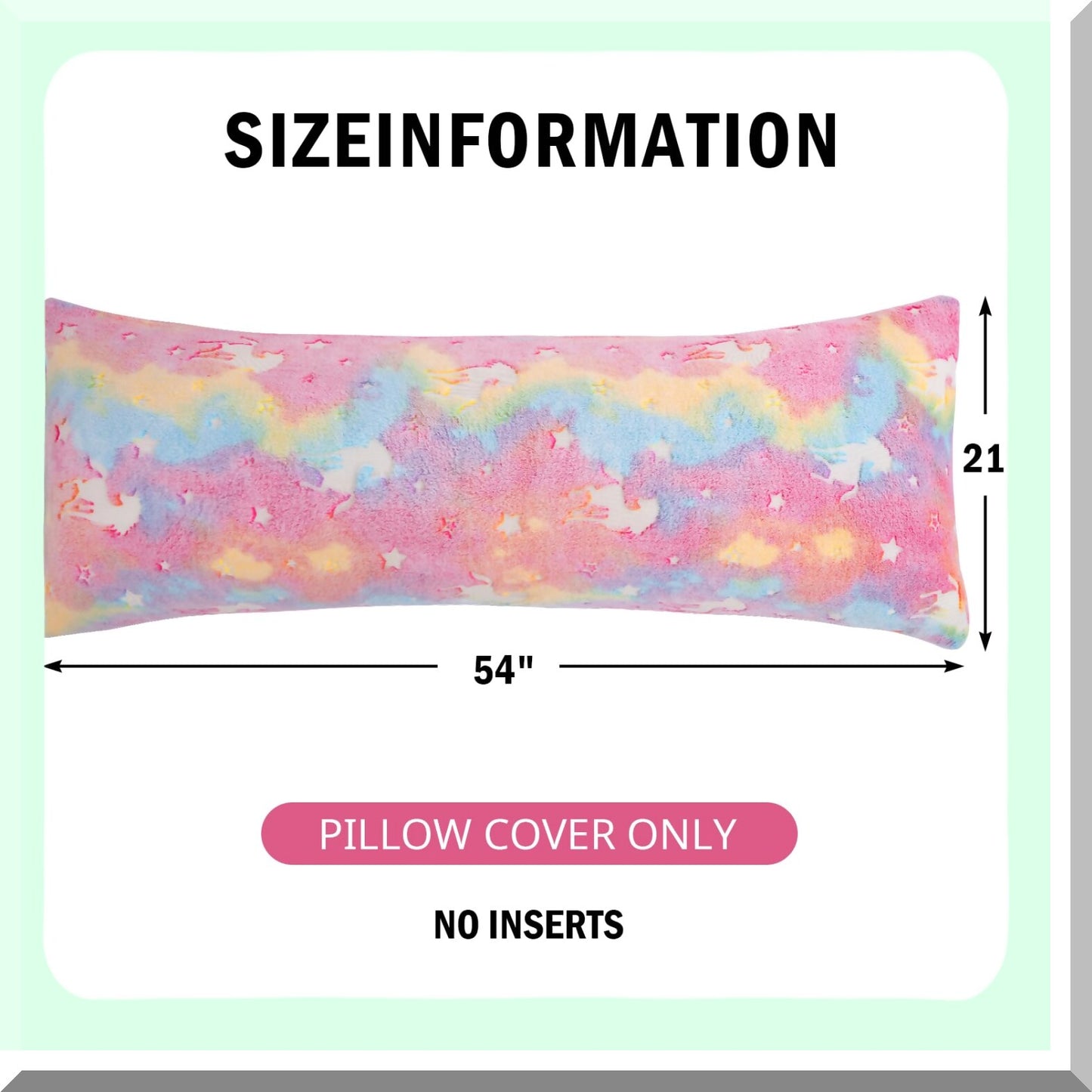 Rainbow Glow Body Pillowcase - Pink Tie Dye Fluffy Cover for Kids & Women - Soft Plush Decorative Throw Pillow - 21x54 Inches