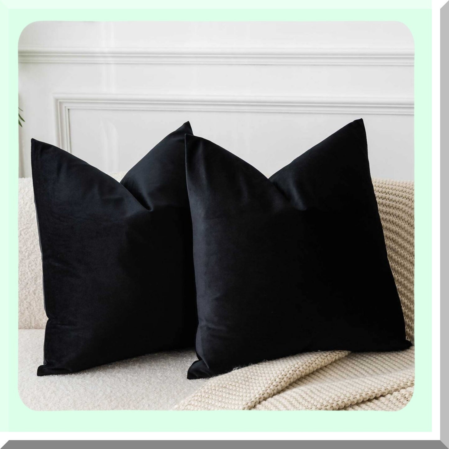 Luxury Black Velvet Euro Throw Pillow Covers - Set of 2 28x28 inch - Living Room Decorative Cushion Cases - Soft Square Sofa Bedroom Accessories