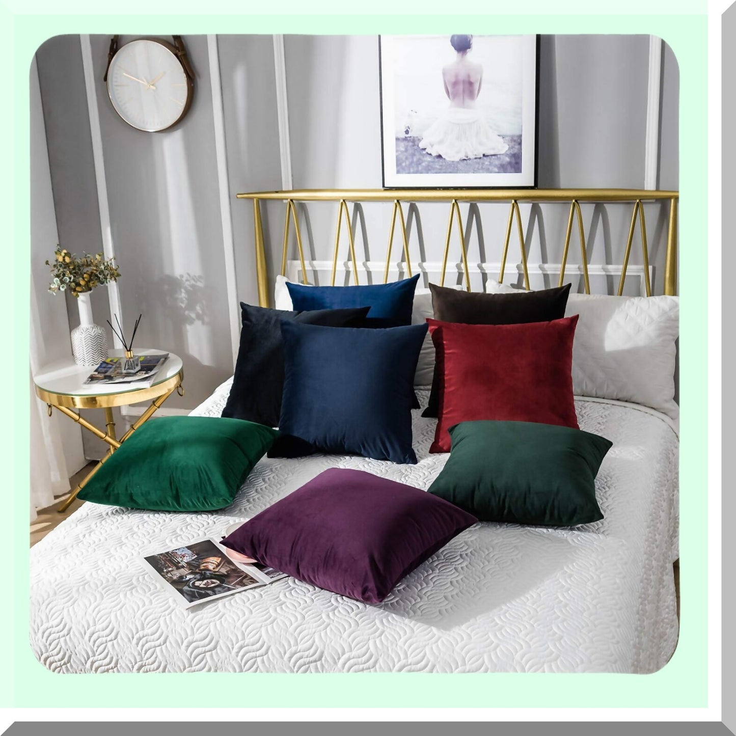 Luxury Black Velvet Euro Throw Pillow Covers - Set of 2 28x28 inch - Living Room Decorative Cushion Cases - Soft Square Sofa Bedroom Accessories