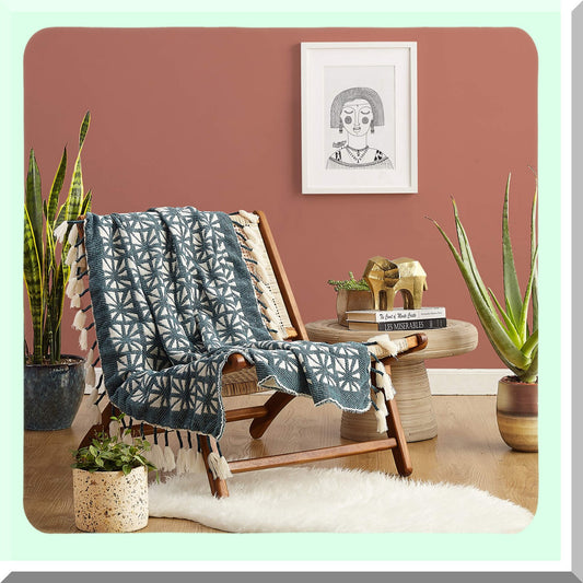 EcoLuxe Green Planetarium Fringed Throw Blanket, 50x60