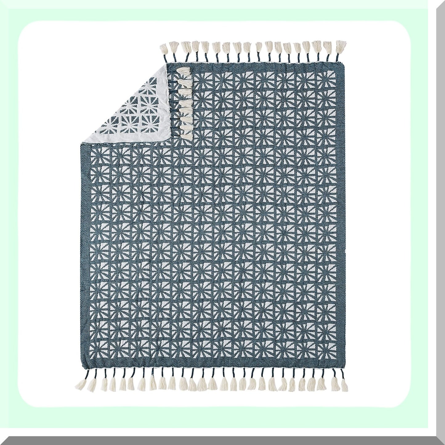 EcoLuxe Green Planetarium Fringed Throw Blanket, 50x60