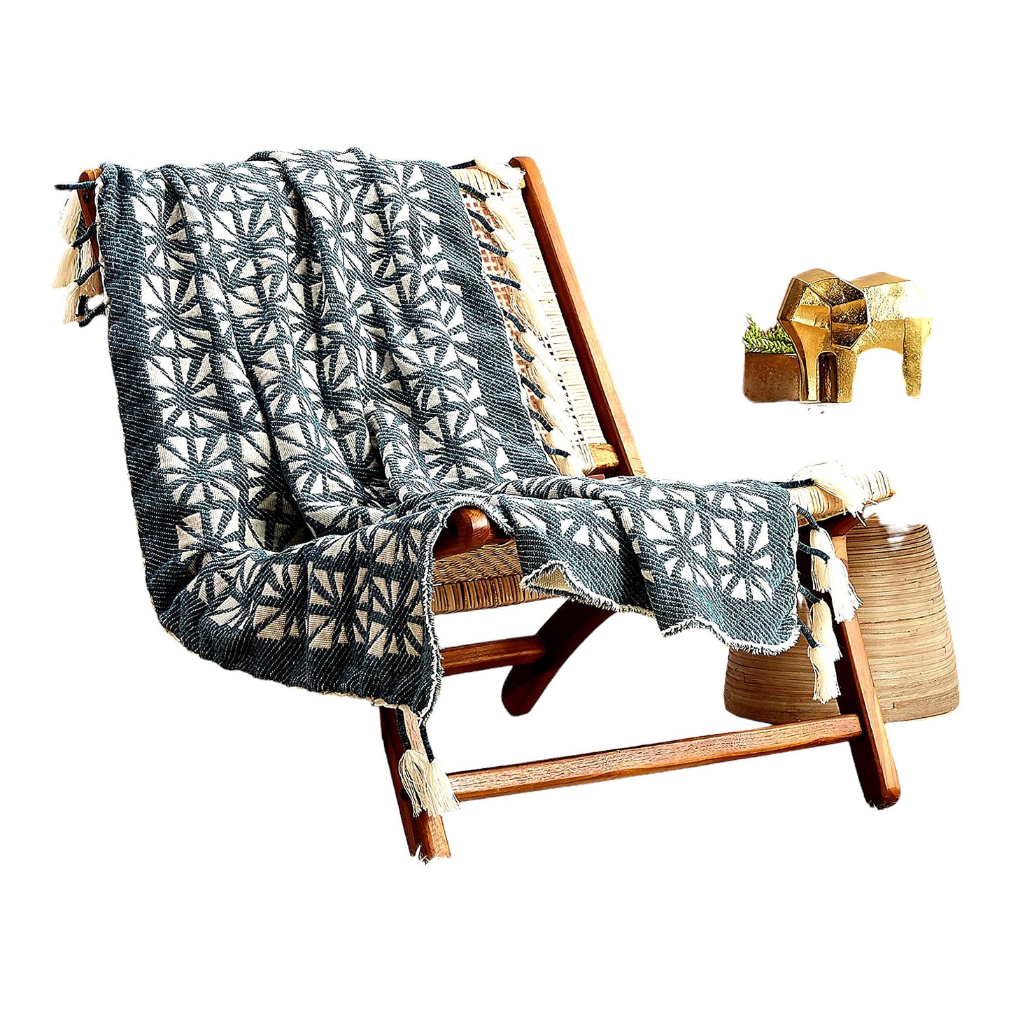 EcoLuxe Green Planetarium Fringed Throw Blanket, 50x60