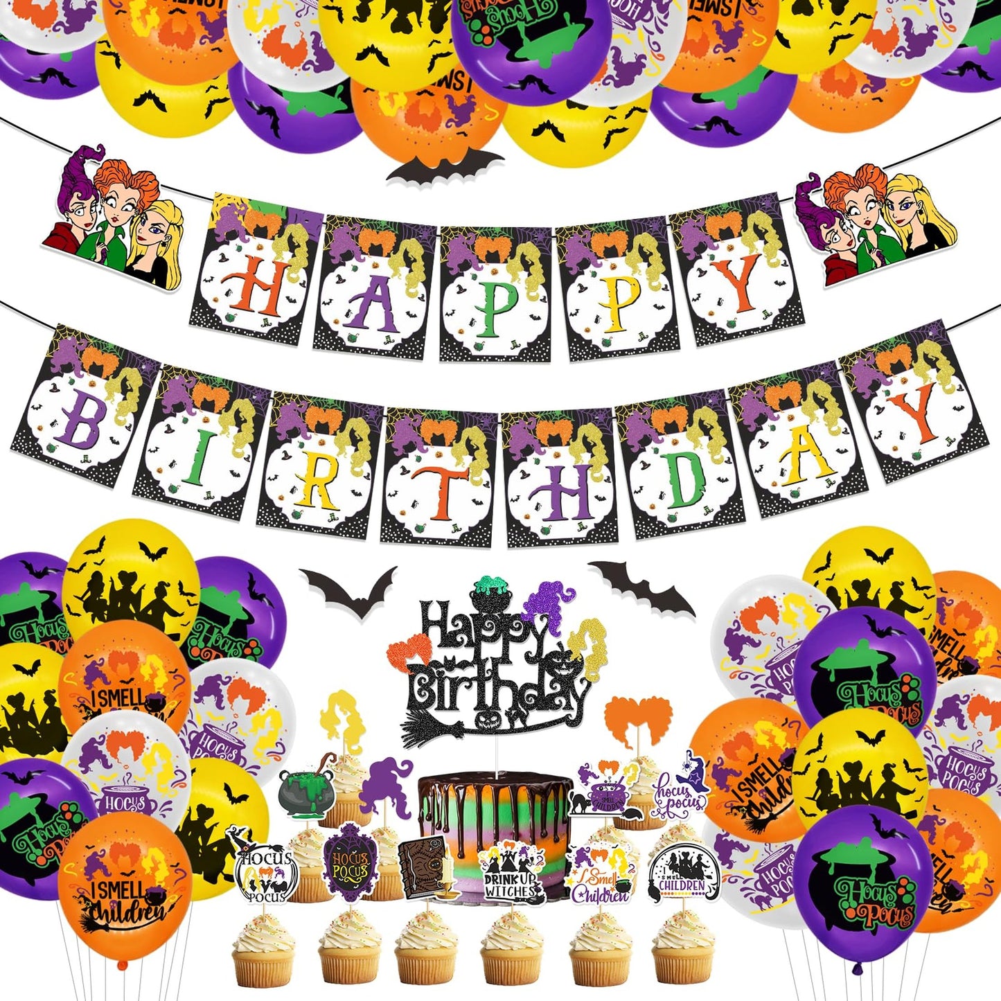 Magical Birthday Party Pack - Includes Hocus Pocus Banner, Decorations, Cupcake Toppers, and Cake Topper. Complete Birthday Party Supplies for a Fun Celebration!