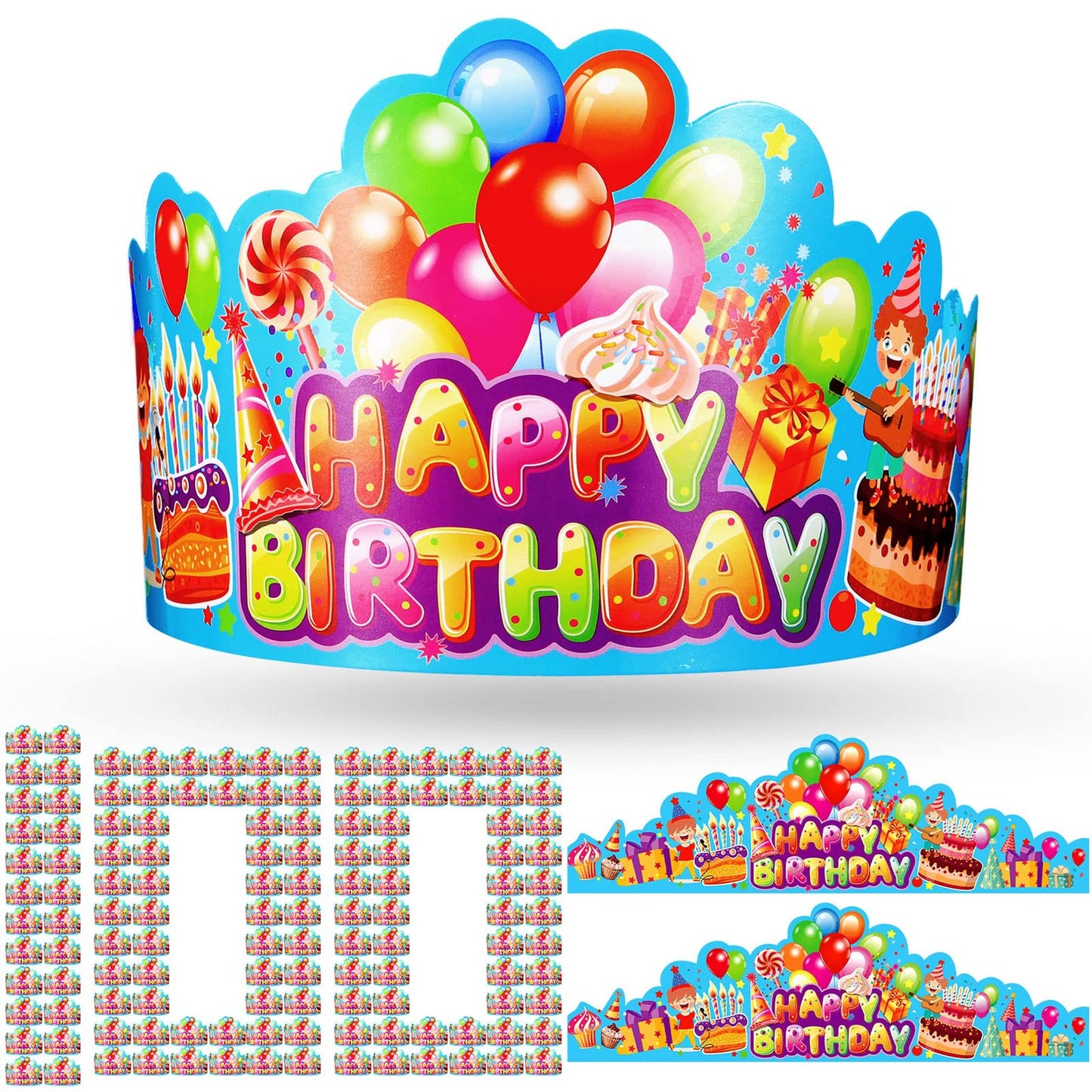 Colorful Birthday Crown Party Pack - 100 Pcs Happy Birthday Hats for Kids & Adults. Celebrate in Style with these Paper Crowns! ???? #PartySupplies