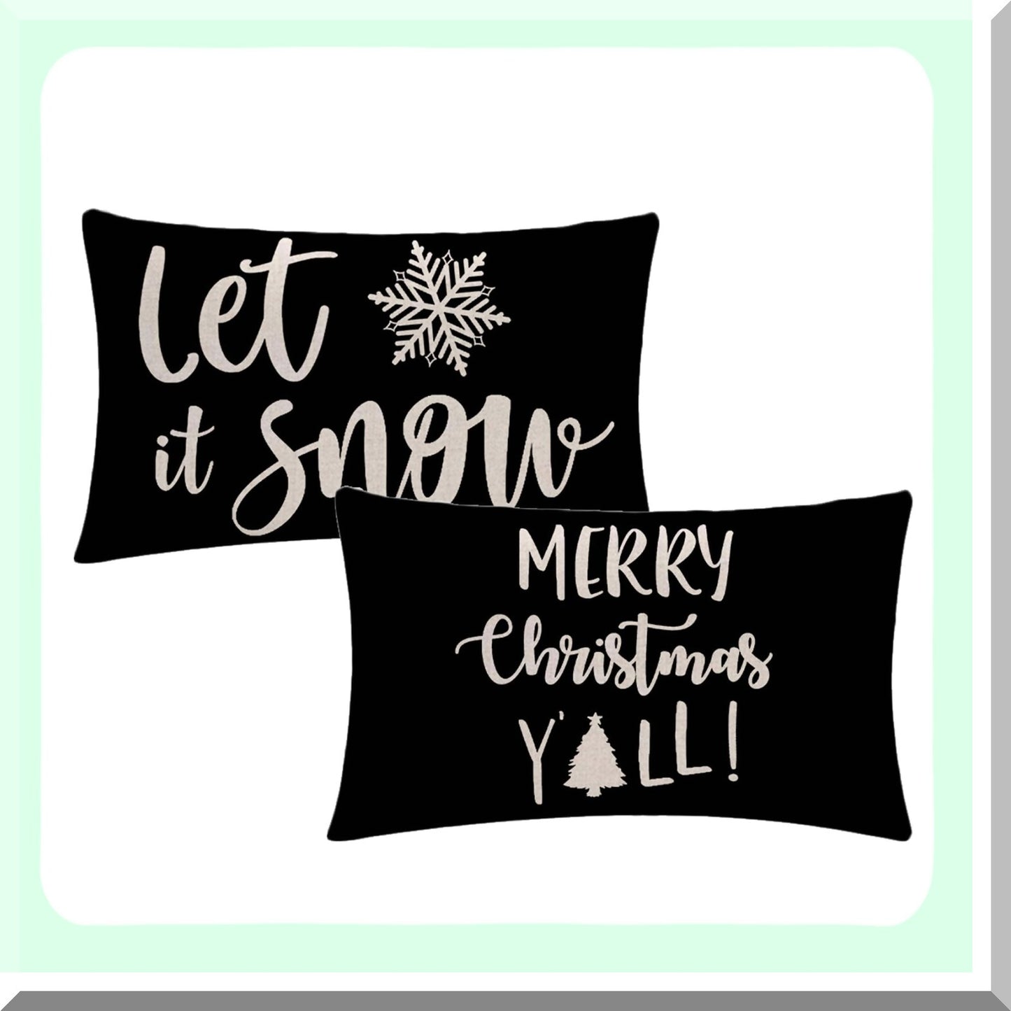 Winter Wonderland Farmhouse Pillow Covers - Let It Snow/Snowflake Decorative Cushion Set - Holiday Black Decor for Home - 2Pack Merry Y'All Pillowcases