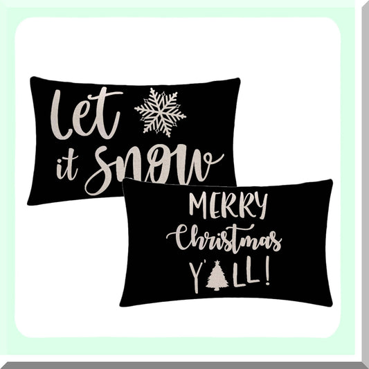 Winter Wonderland Farmhouse Pillow Covers - Let It Snow/Snowflake Decorative Cushion Set - Holiday Black Decor for Home - 2Pack Merry Y'All Pillowcases