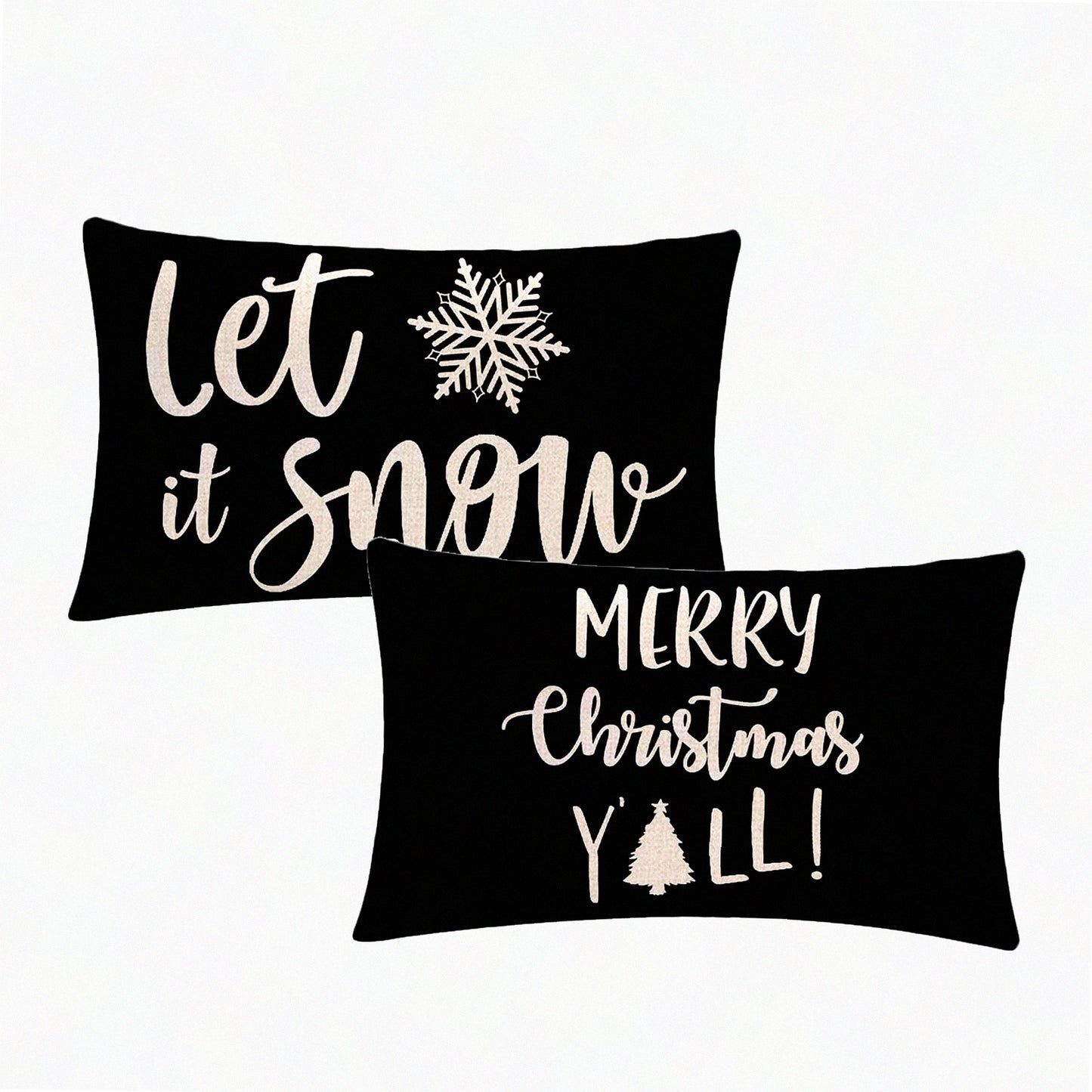 Winter Wonderland Farmhouse Pillow Covers - Let It Snow/Snowflake Decorative Cushion Set - Holiday Black Decor for Home - 2Pack Merry Y'All Pillowcases