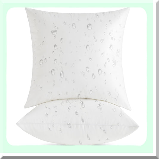 Waterproof Square Pillow Inserts - Pack of 2, Decorative Throw Pillows for Outdoor Furniture, Couch, Sofa, Bed - 18x18 White Pillow Set