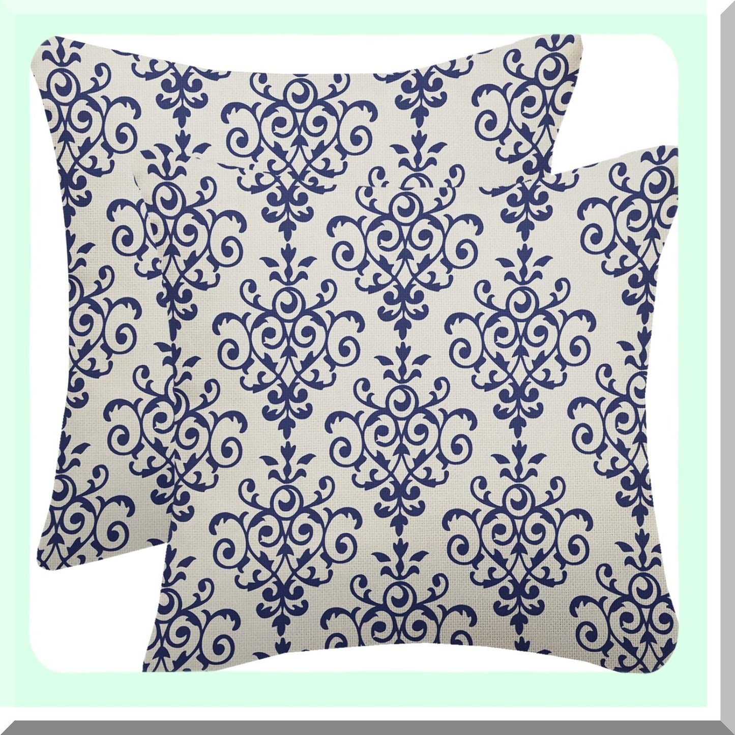 Boho Blue Ethnic Pillowcase Set - Vintage Linen Cushion Covers for Home Decor - Farmhouse Throw Pillows 18X18 Inch - Outdoor Sofa Bed Accessories