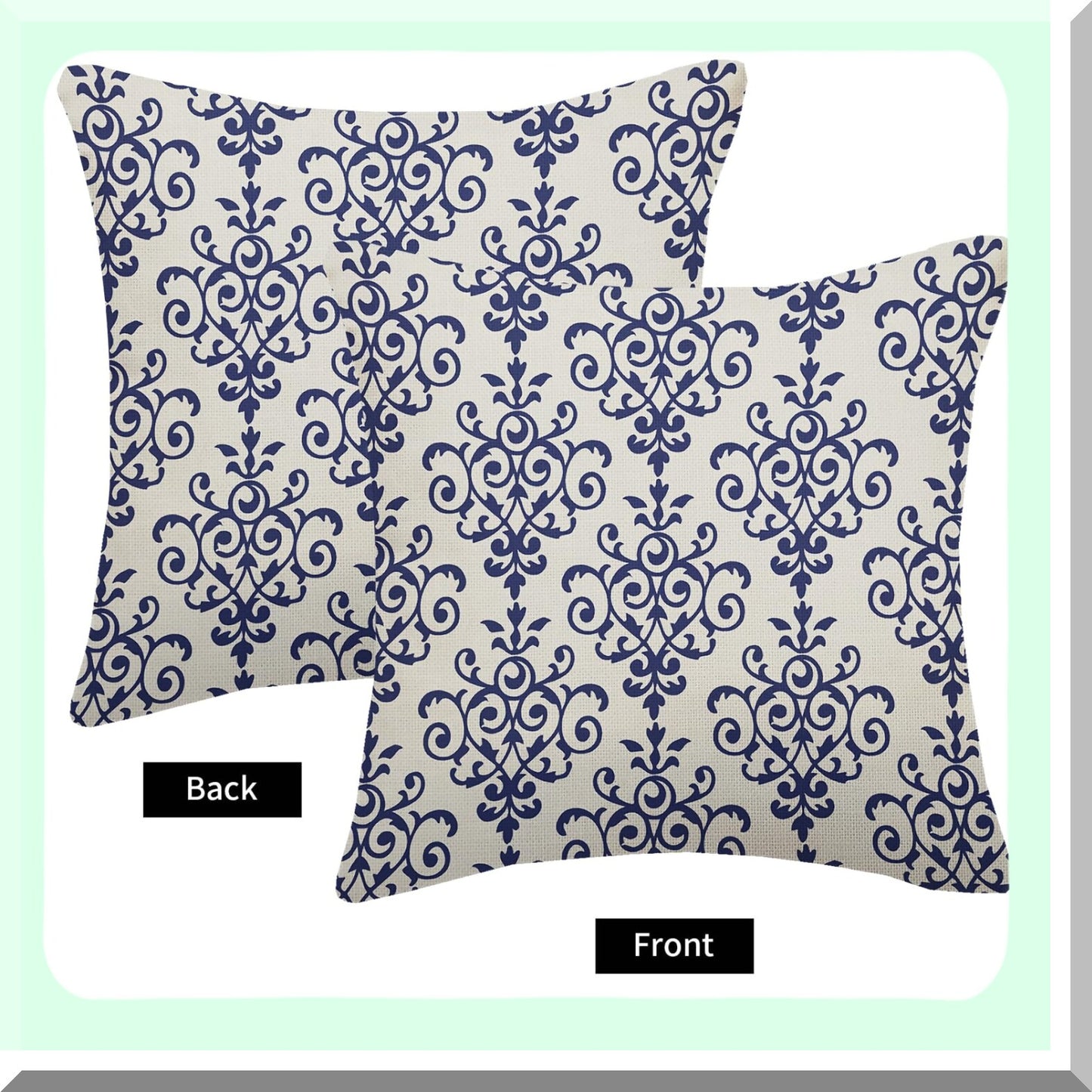 Boho Blue Ethnic Pillowcase Set - Vintage Linen Cushion Covers for Home Decor - Farmhouse Throw Pillows 18X18 Inch - Outdoor Sofa Bed Accessories