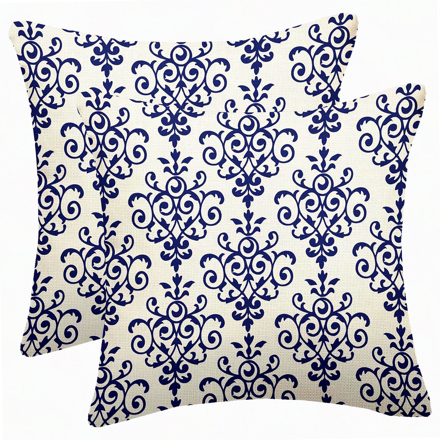Boho Blue Ethnic Pillowcase Set - Vintage Linen Cushion Covers for Home Decor - Farmhouse Throw Pillows 18X18 Inch - Outdoor Sofa Bed Accessories