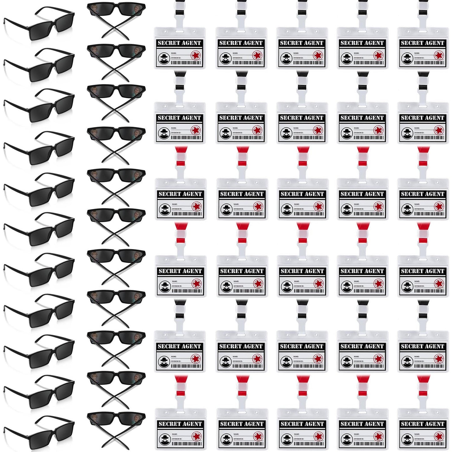 Spy Gear Set: Secret Agent Name Tags, Rear View Mirror Sungles, Detective Gles - Escape Room Party Favors & Supplies - 24 Pcs
