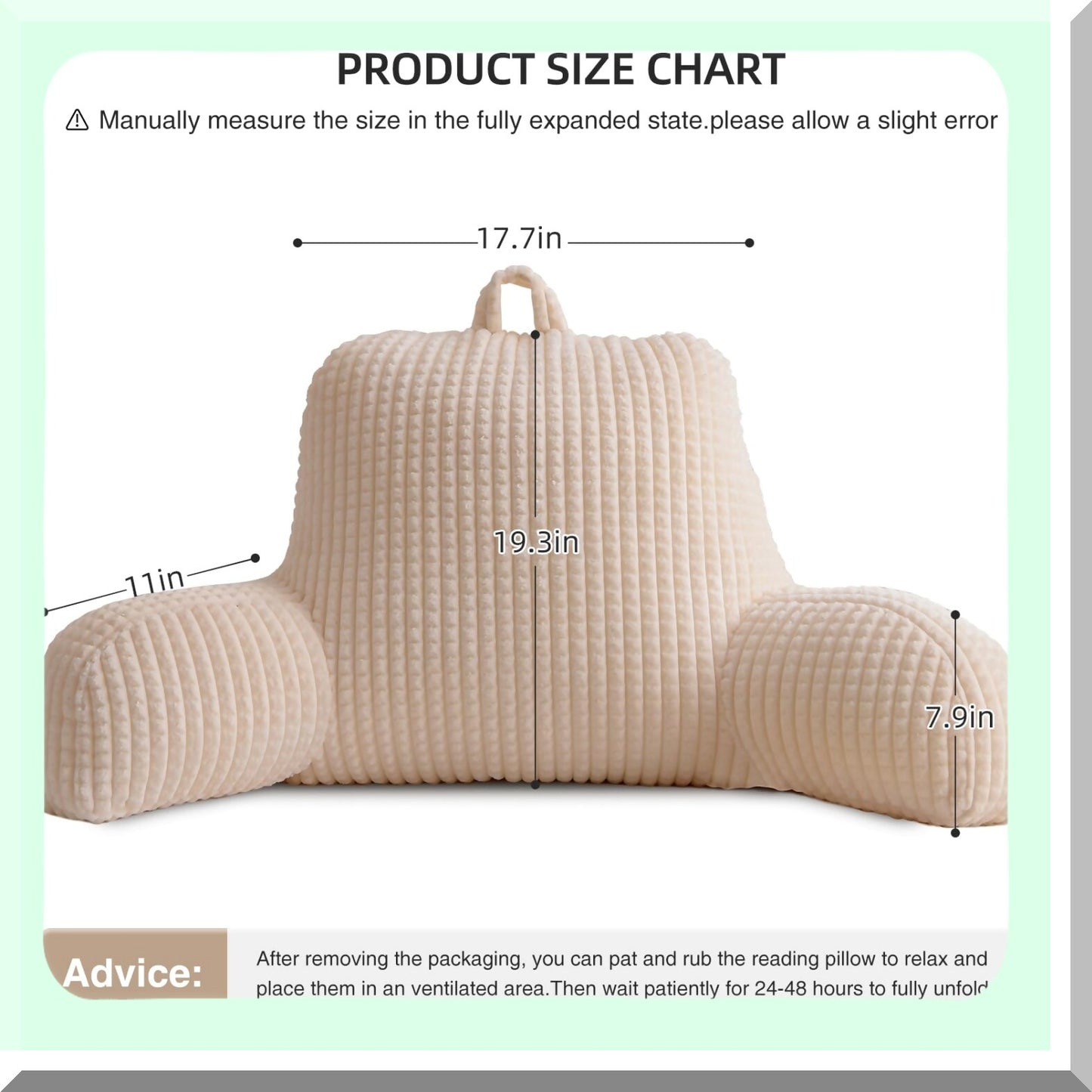 MemoryFoam Rest Pillow - Comfy Bed Chair Cushion with Pockets for Reading & Relaxing. Supportive Back Pillow for Sitting in Bed. White Armchair Pillow.