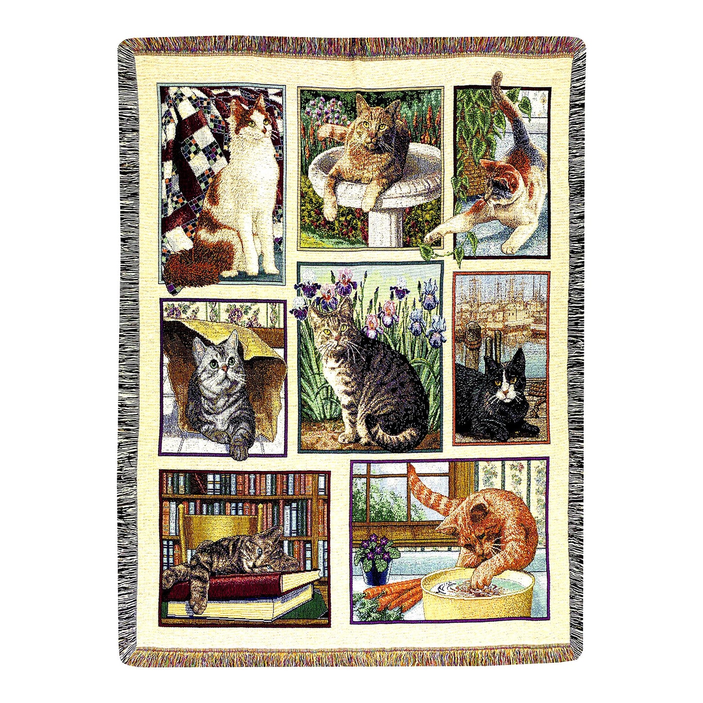CozyCat Tapestry Throw - 47x60 Inch Fringed Blanket for Home Decor
