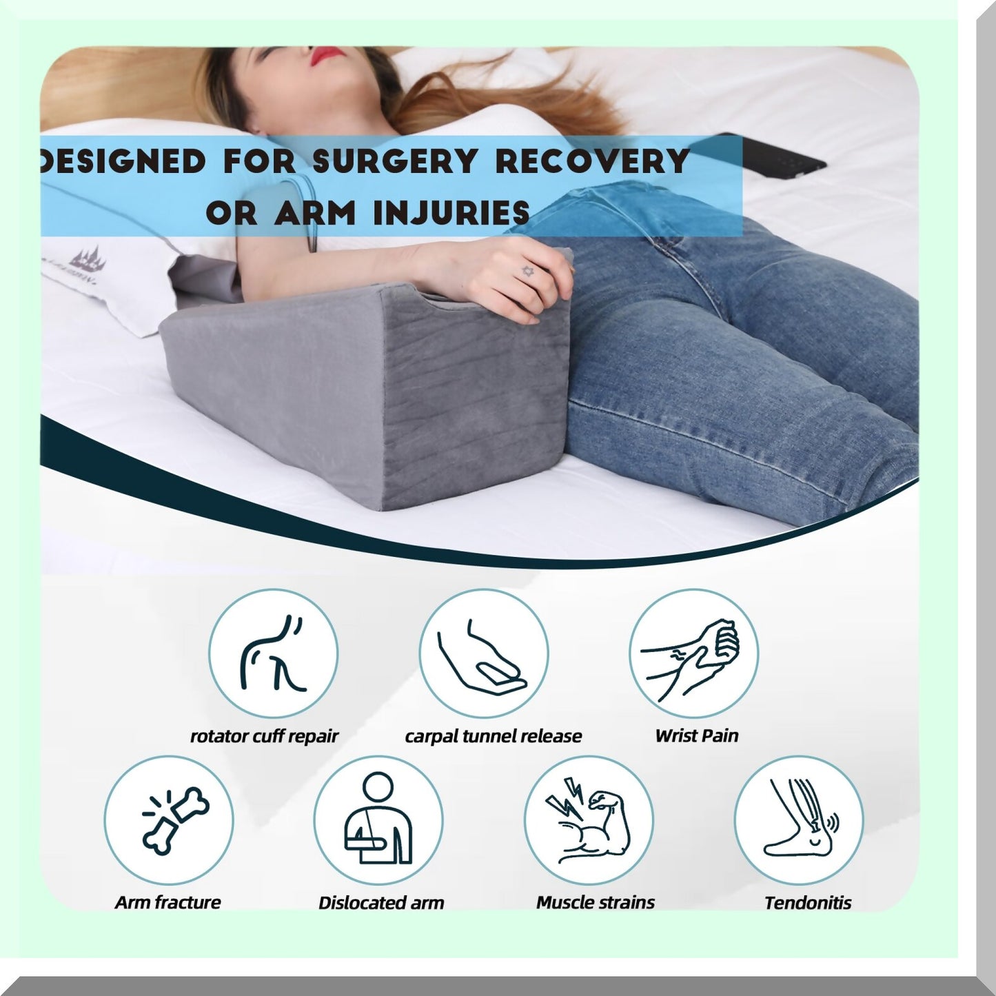 ElevateEase Arm Support Pillow - Ergonomic Elbow Cushion for Swelling Relief & Broken Arm Recovery During Sleep (Grey)
