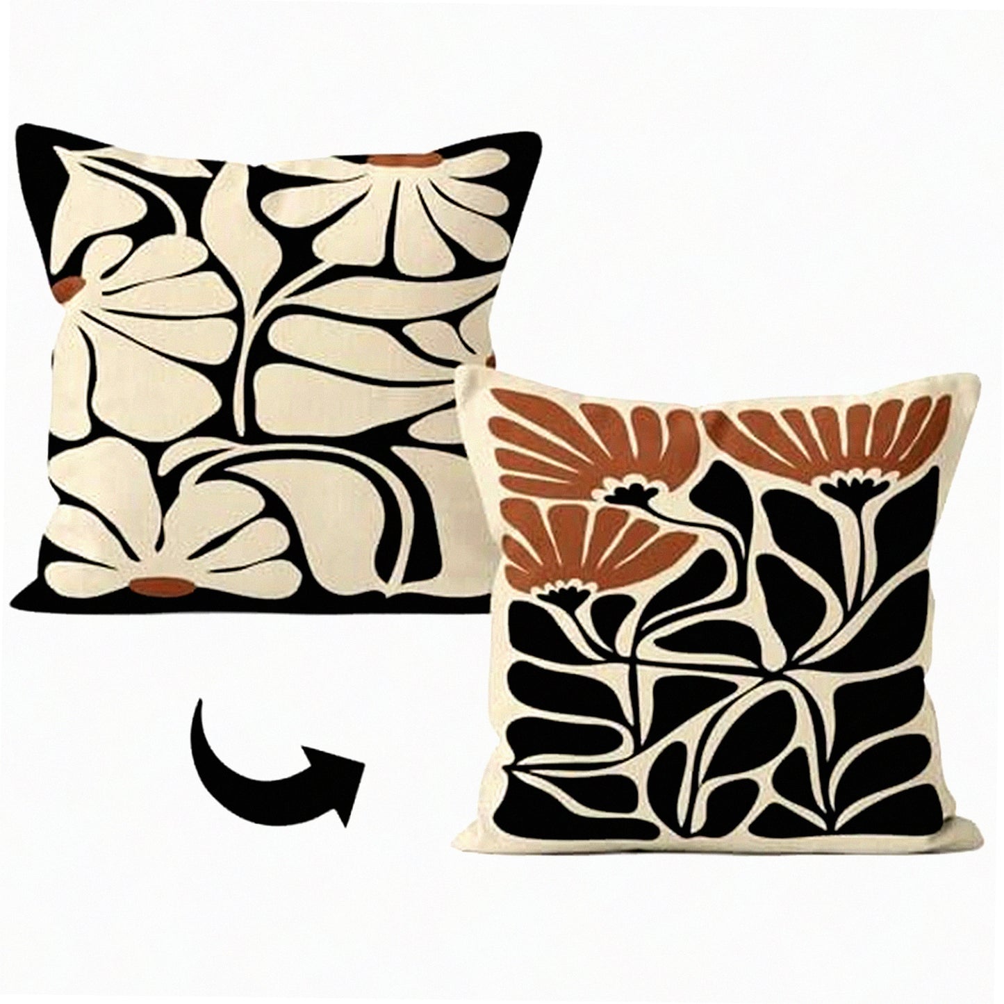 Floral Botanical Boho Pillow Covers - Abstract Bohemian Plant Decor - Reversible Throw Pillowcase for Girls Room - Neutral Sofa Bed Home Decor 18x18