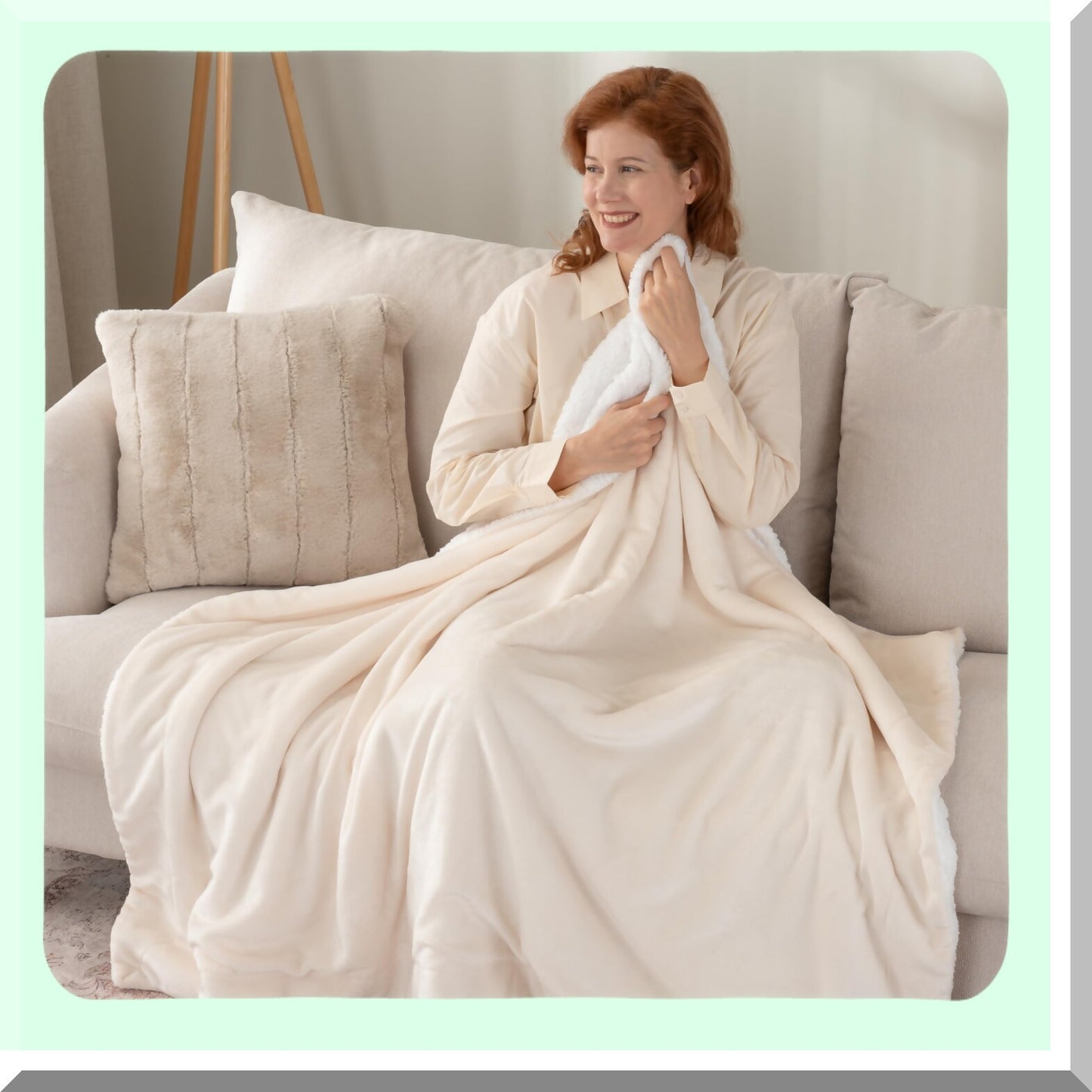 CozyLoft Sherpa Throw - Ultra Soft Reversible Blanket for Couch, Sofa, and Travel, Cream, 50"x60"