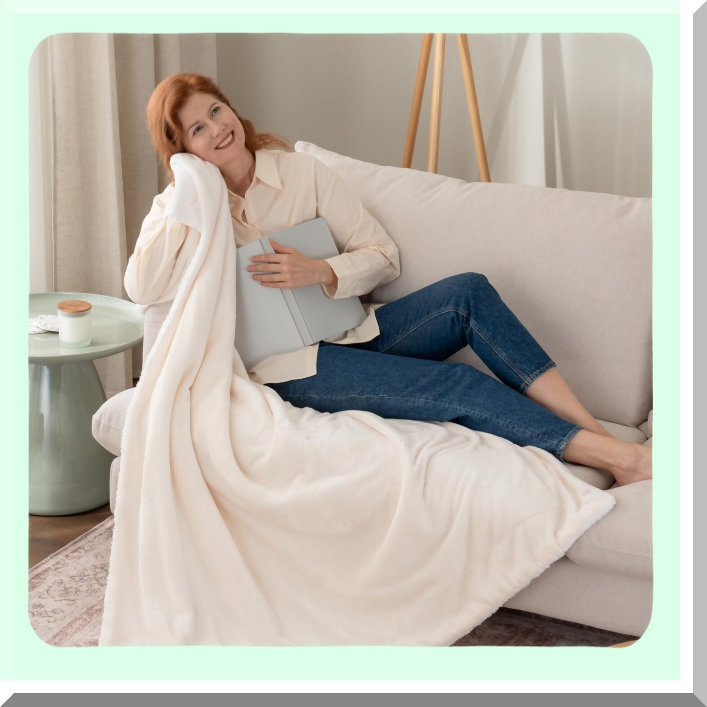 CozyLoft Sherpa Throw - Ultra Soft Reversible Blanket for Couch, Sofa, and Travel, Cream, 50"x60"
