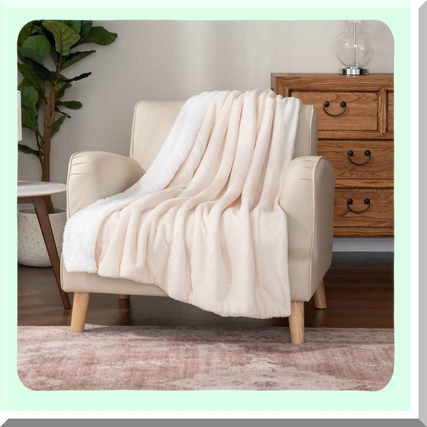 CozyLoft Sherpa Throw - Ultra Soft Reversible Blanket for Couch, Sofa, and Travel, Cream, 50"x60"