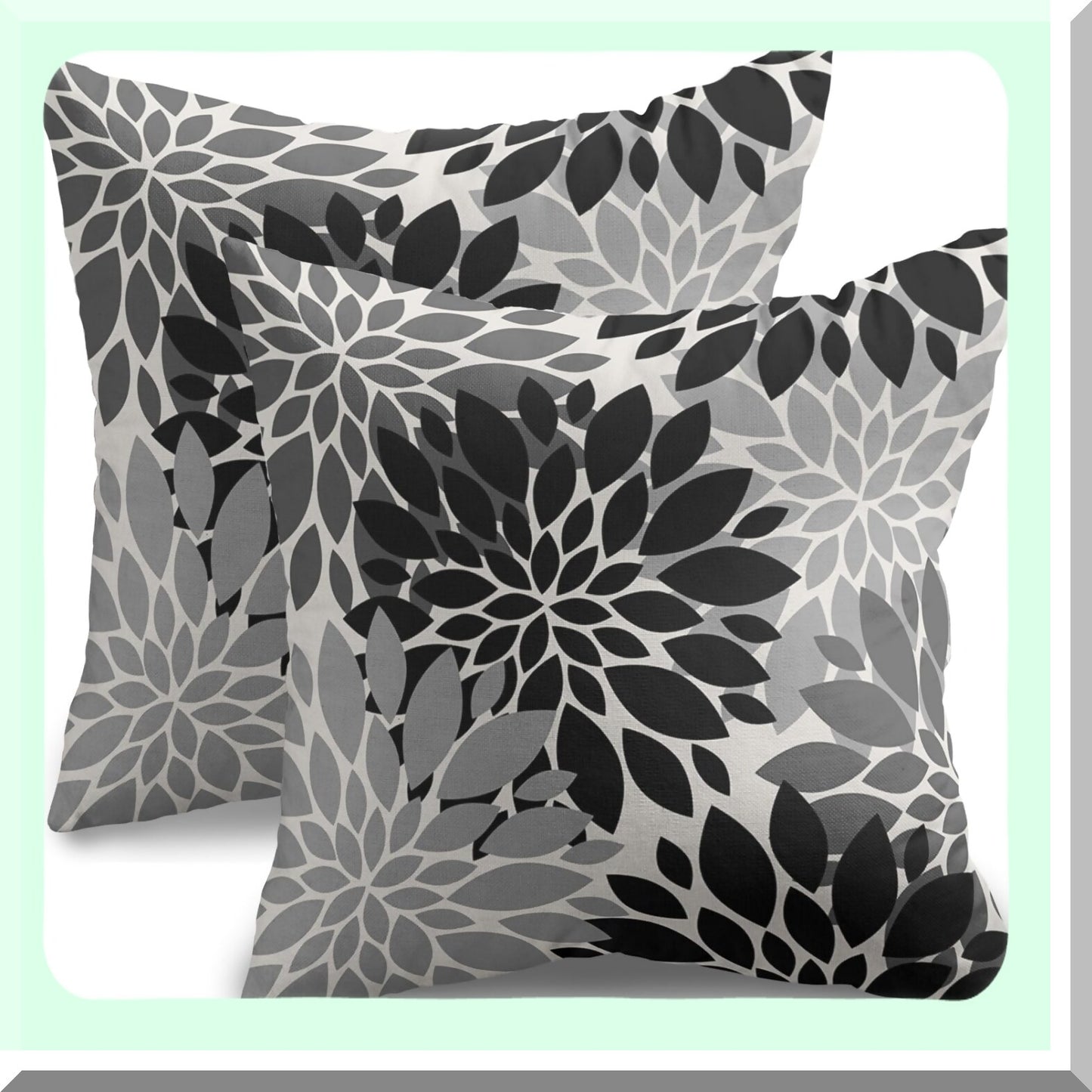 Dahlia Geometry Floral Pillow Covers - Set of 2 Modern Farmhouse Decorative Throw Pillows - Outdoor Summer Linen Cushion Case for Home Sofa Bed