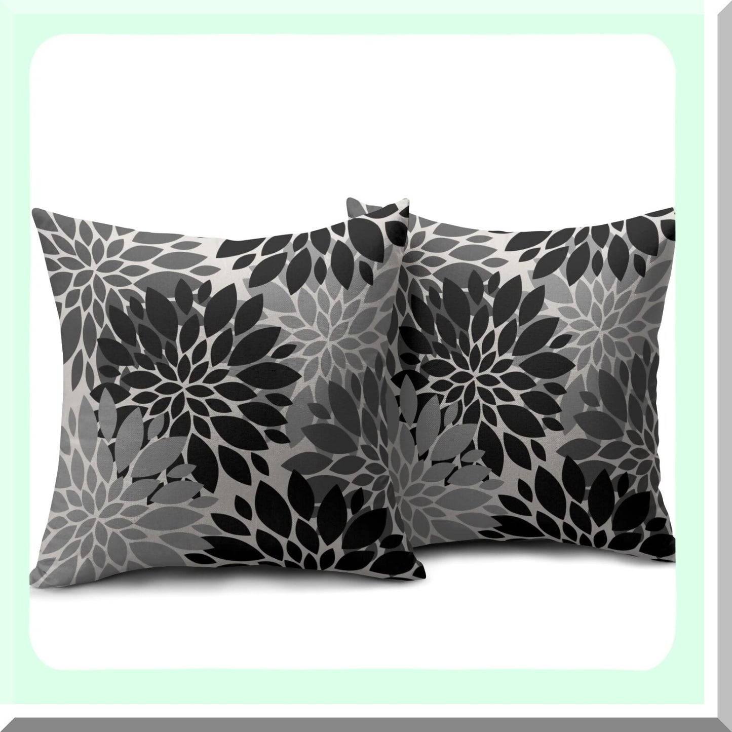 Dahlia Geometry Floral Pillow Covers - Set of 2 Modern Farmhouse Decorative Throw Pillows - Outdoor Summer Linen Cushion Case for Home Sofa Bed