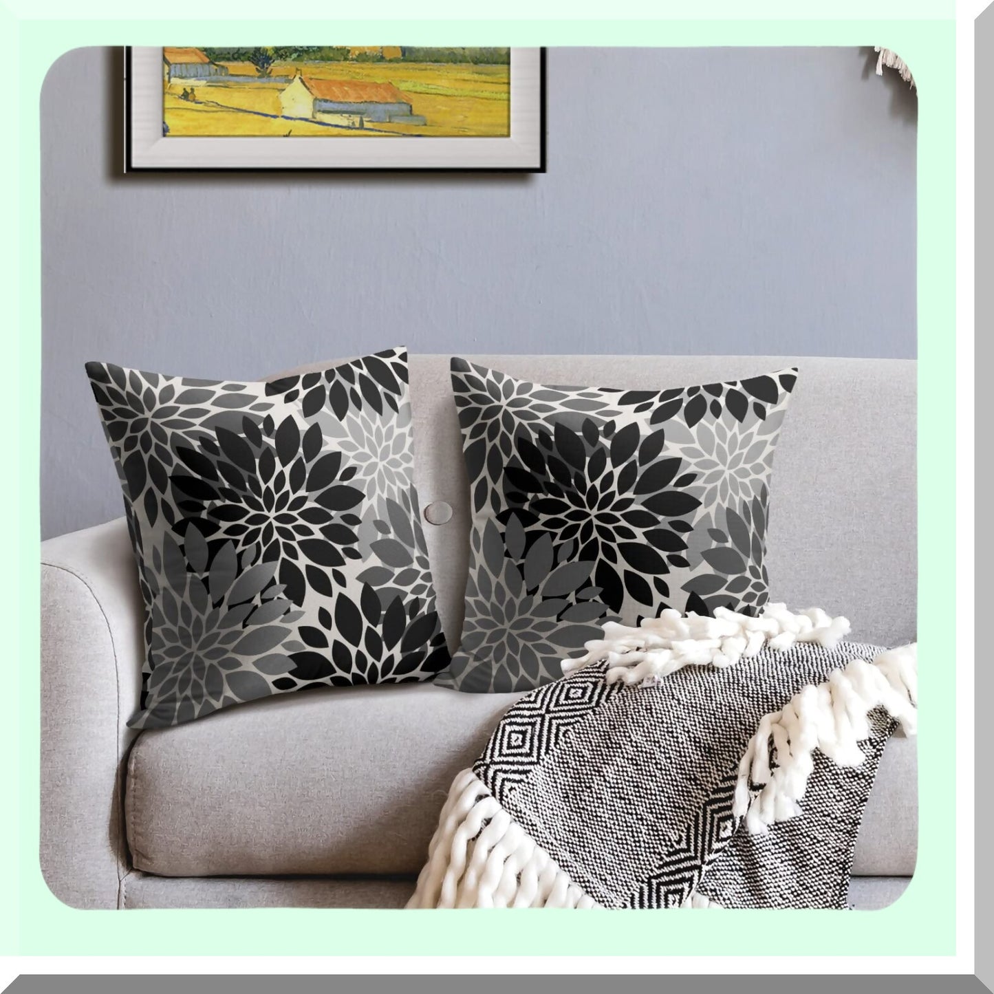 Dahlia Geometry Floral Pillow Covers - Set of 2 Modern Farmhouse Decorative Throw Pillows - Outdoor Summer Linen Cushion Case for Home Sofa Bed