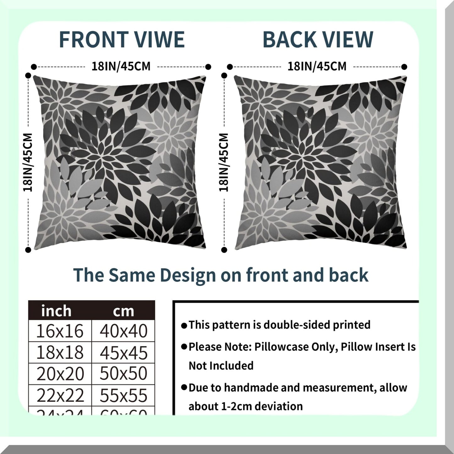 Dahlia Geometry Floral Pillow Covers - Set of 2 Modern Farmhouse Decorative Throw Pillows - Outdoor Summer Linen Cushion Case for Home Sofa Bed