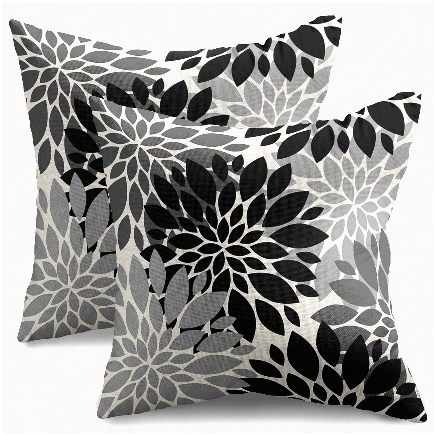 Dahlia Geometry Floral Pillow Covers - Set of 2 Modern Farmhouse Decorative Throw Pillows - Outdoor Summer Linen Cushion Case for Home Sofa Bed