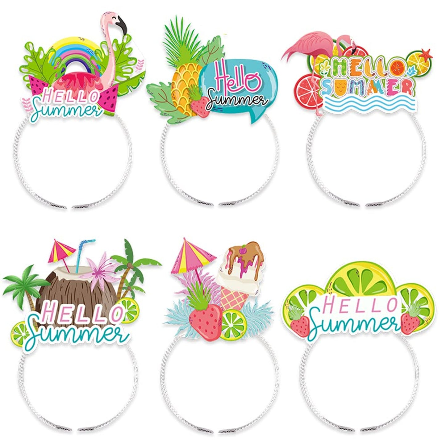 Tropical Party Headband Set - Hawaiian Pineapple Flamingo Head Boppers for Summer Beach Holiday Photobooth Props & Decor - 6 PCS Kids Women Men