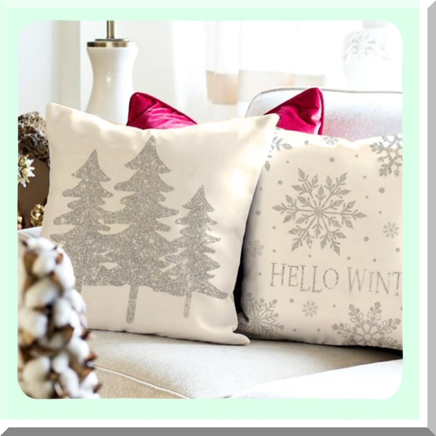 Winter Wonderland Pillow Covers - Set of 4 Snowflake Reindeer Tree Decorative Throw Pillow Cases 18x18 for Couch - Holiday Decorations
